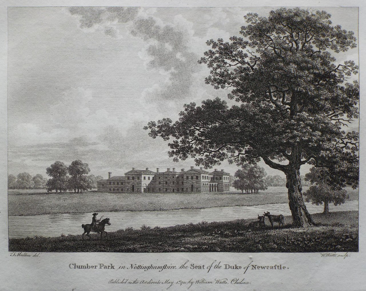Print - Clumber Park in Nottinghamshire, the Seat of the Duke of Newcastle. - Watts